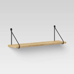 Nwt 24" × 6" Wood Wall Shelf with Hanging Wire Natural/Black - Threshold